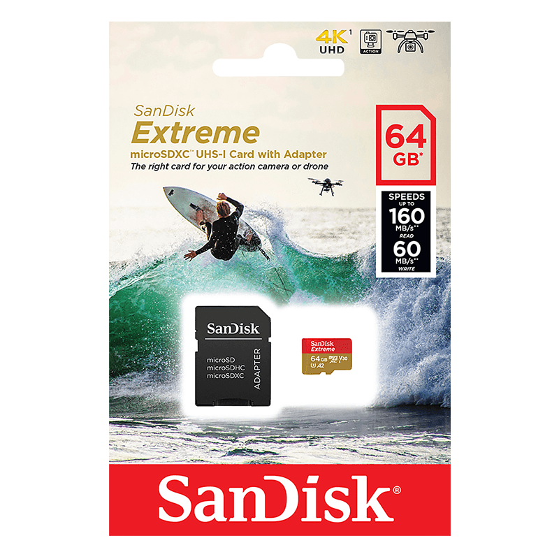 SanDisk extreme micro SDXC 64GB V30 + adaptér SanDisk extreme micro SDXC 64GB V30 + adaptér