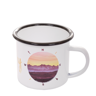 Plechový smaltovaný hrnček s čiernym lemom 330 ml.