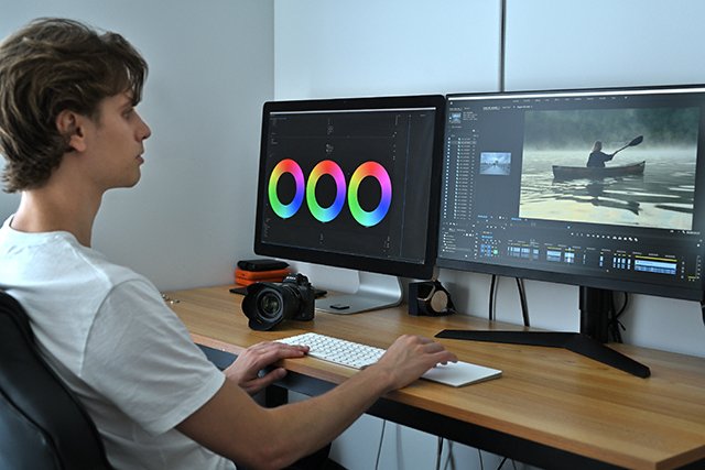fotograf za počítačom